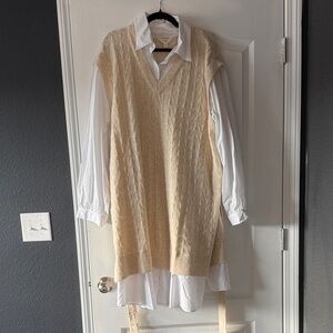 Terra & Sky Cream Knit Sweater Vest Dress